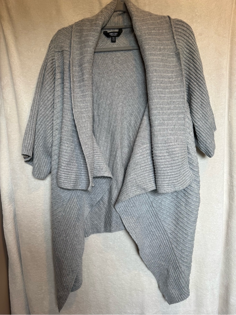 Simply Vera Vera Wang Gray Waterfall Ribbed Cardigan Wrap Cowl Neck - Picture 4 of 7